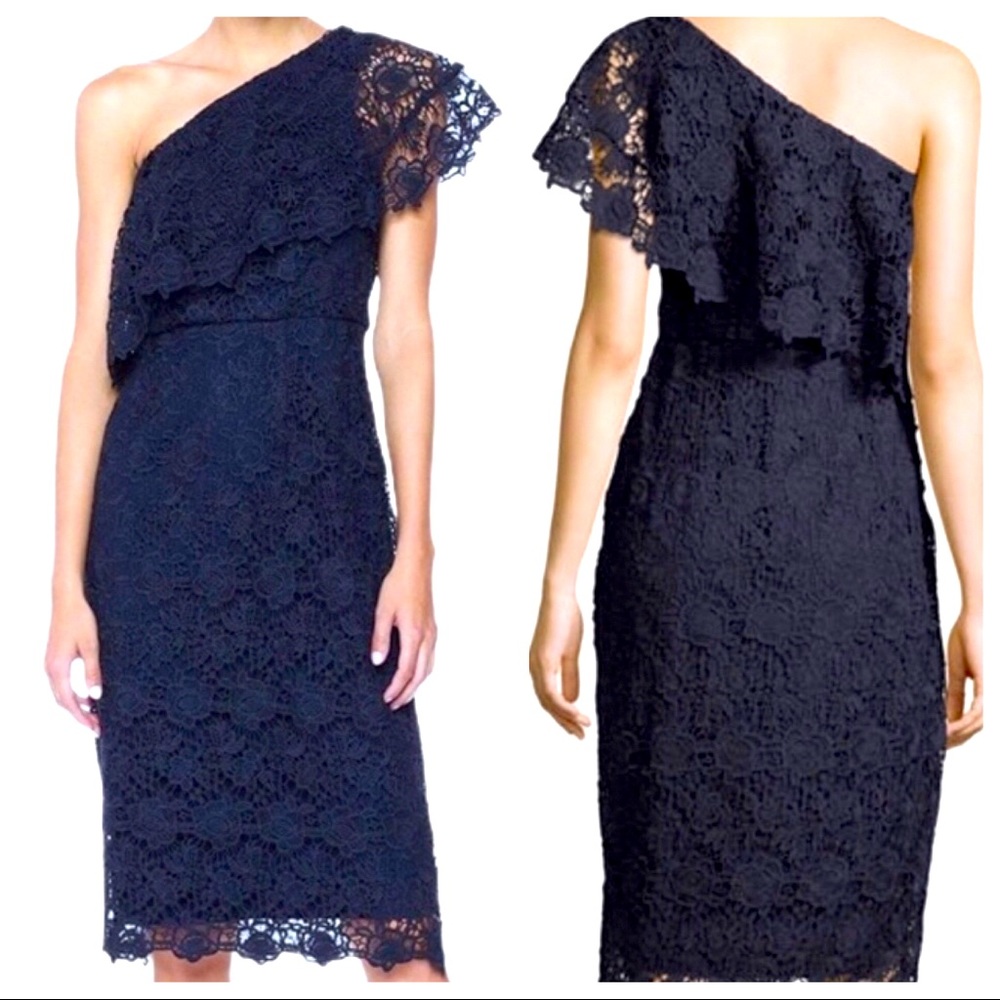 NWT NANETTE LEPORE 10 Dark Navy One Shoulder Lace Cocktail Dress